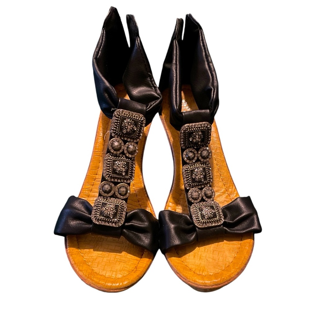 Women’s Black Embellished Wedge Sandals